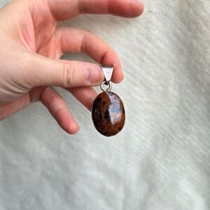 Taxco Mexico Large Mahogany Obsidian Cabochon 925 Sterling Silver Pendant TS-18